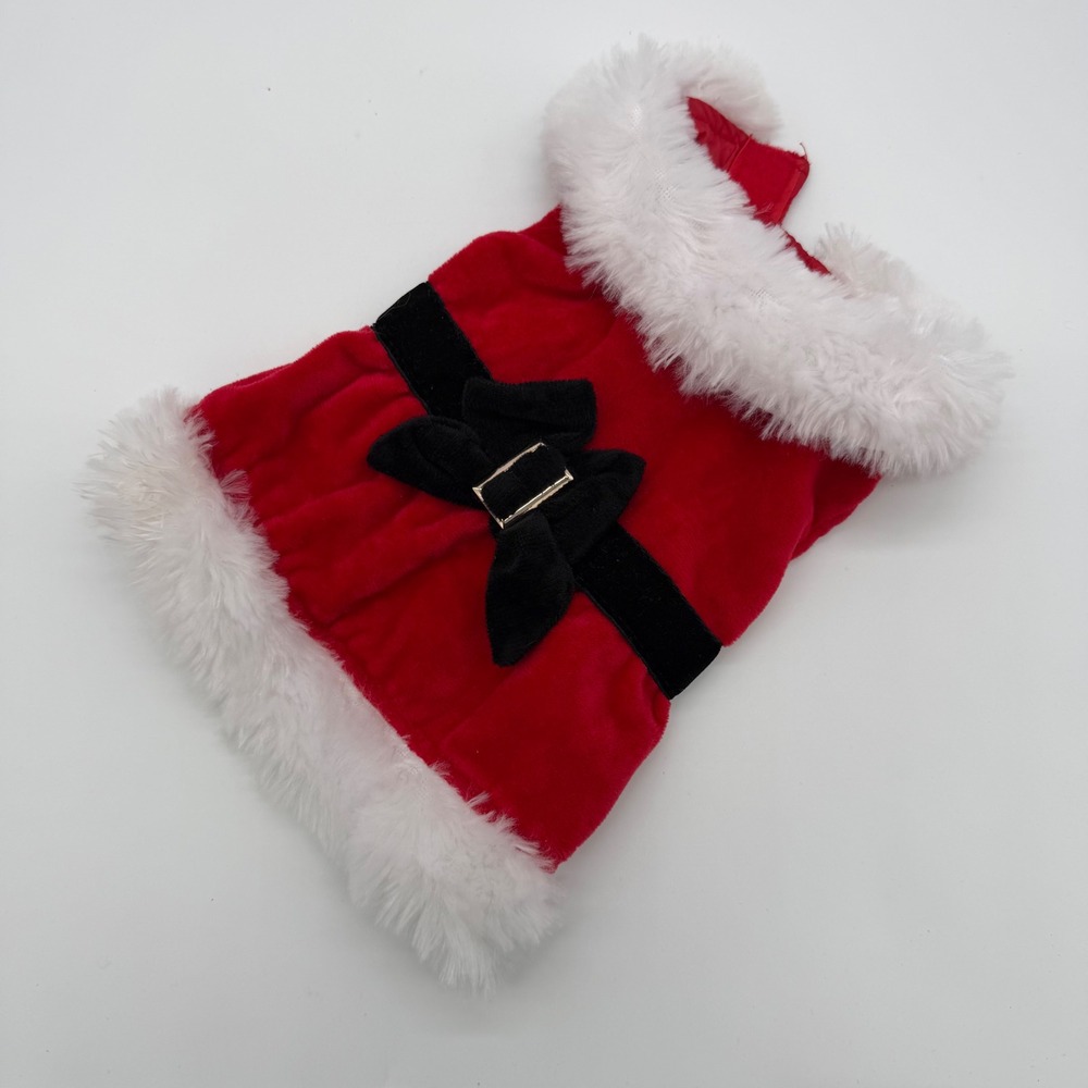 Christmas Santa Claus Dog Dress Red Velvet White Faux Fur XXS Holiday Costume